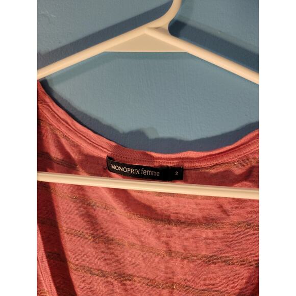 Monoprix Femme Womens Pink And Gold Striped Tank Top Size 2 - Picture 4 of 6